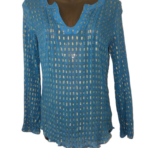 Lilly Pulitzer Sz S Silk COLBY Iris Blue with Metallic Accents Top - Picture 2 of 7